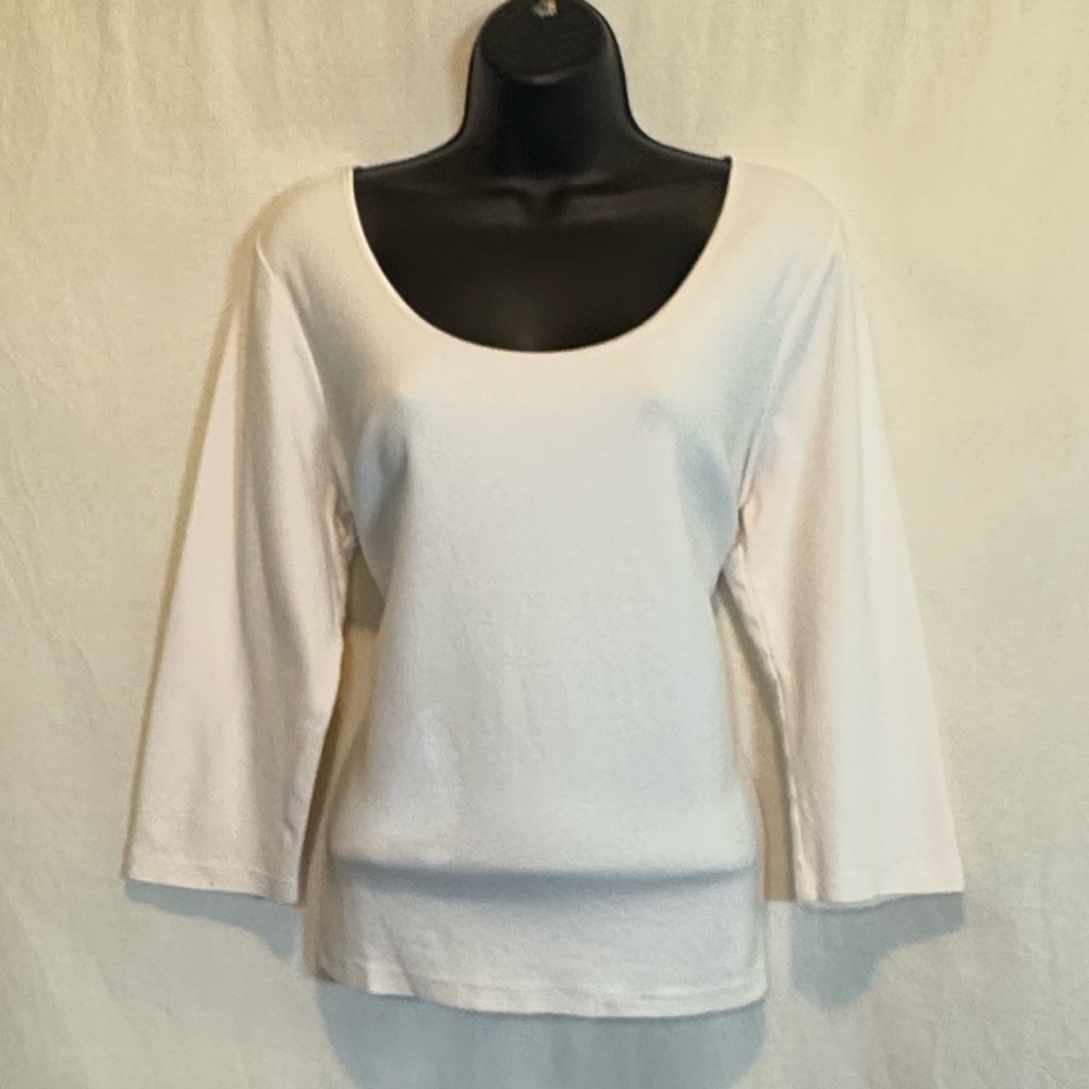 H-167 Liz Claiborne White 3/4 Sleeve‎ Pullover Blouse Size XL